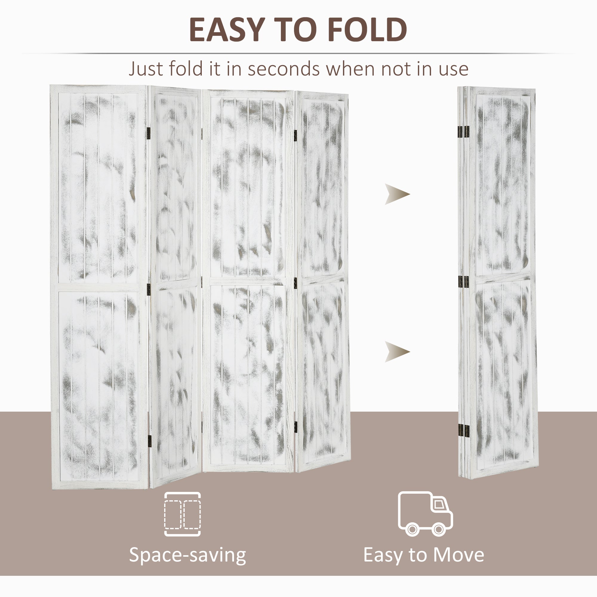 HOMCOM Rustic Retreat: Room Divider Screen, Foldable Privacy Screen for Bedroom, Office, 5.5' Rustic White Finish