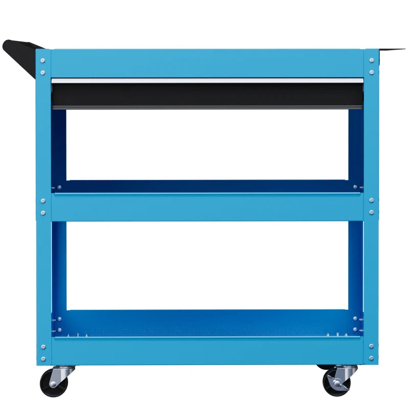 Tool Cart on Wheels, Utility Cart with Wheels, Ball Bearing Drawer, Storage Trays for Garage, Warehouse, Workshop, Blue