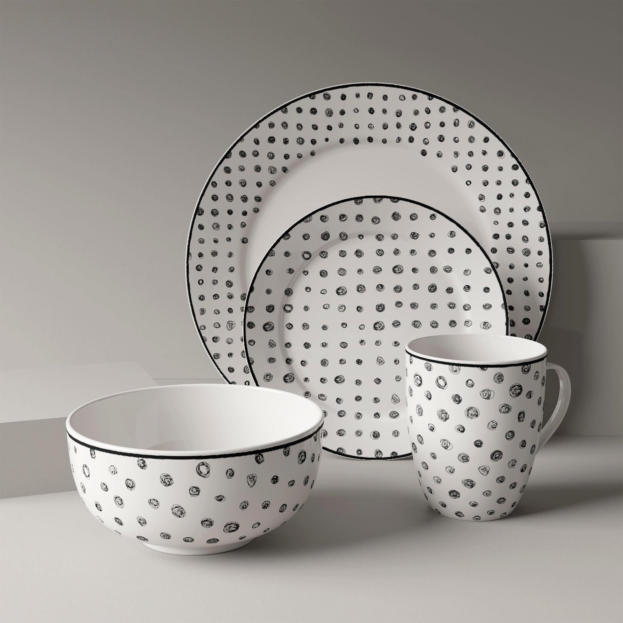 Dinnerware Set 12 Piece Black and White, Service for 4