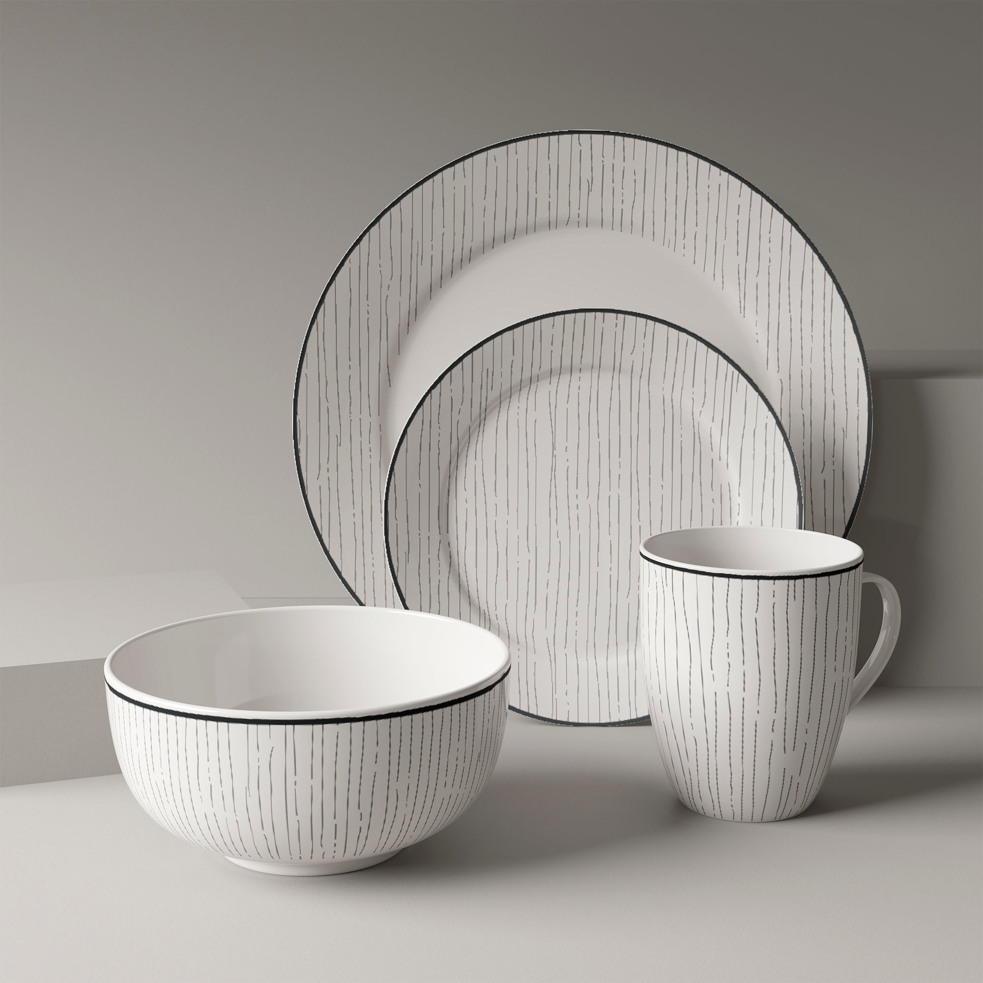 Dinnerware Set 12 Piece Black and White, Service for 4