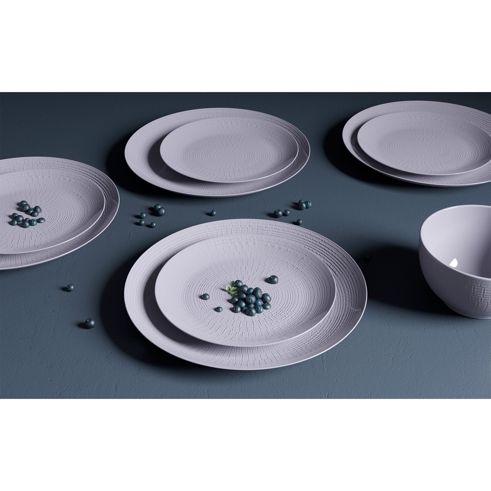 Dinnerware Set 12 Piece Embossed Grey, Service for 4