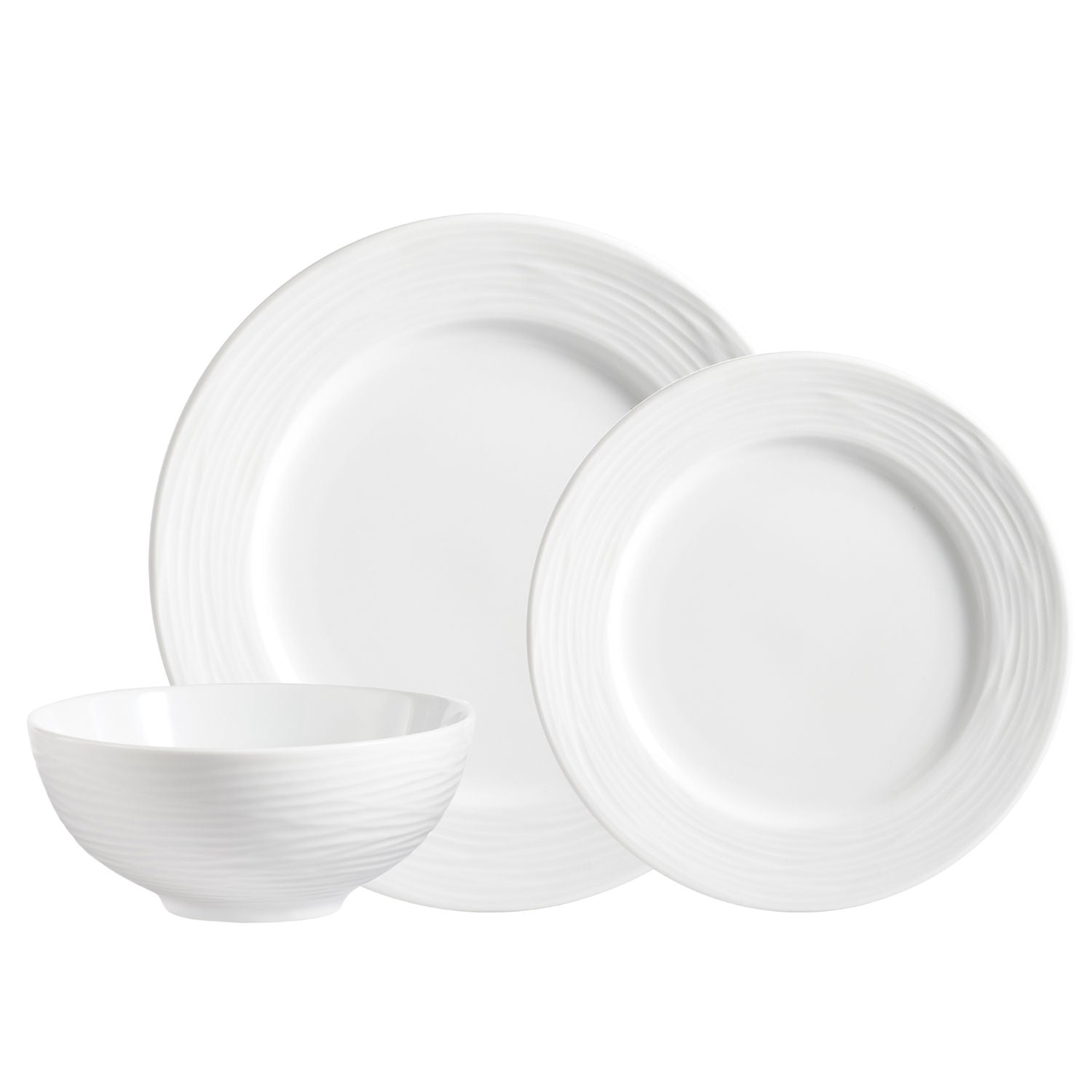 Dinnerware Set 12 Piece Round Rim Embossed Wave, Service for 4