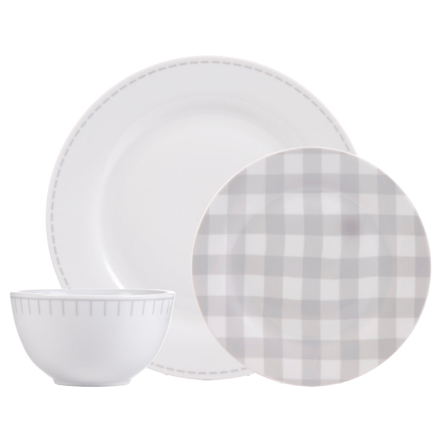 Dinnerware Set 12 Piece Rustic Cottage Grey/White, Service for 4