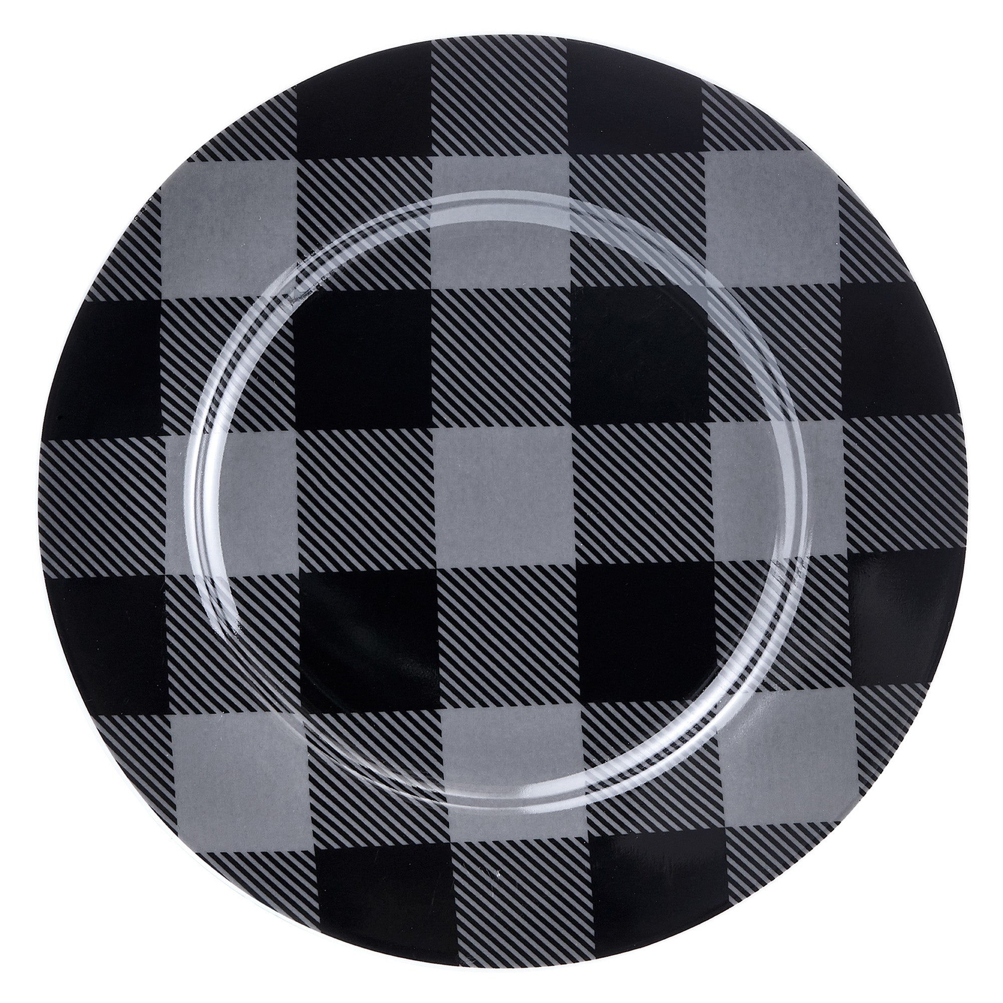 Dinnerware Set 16 Piece Buffalo Plaid Grey/Black, Service for 4
