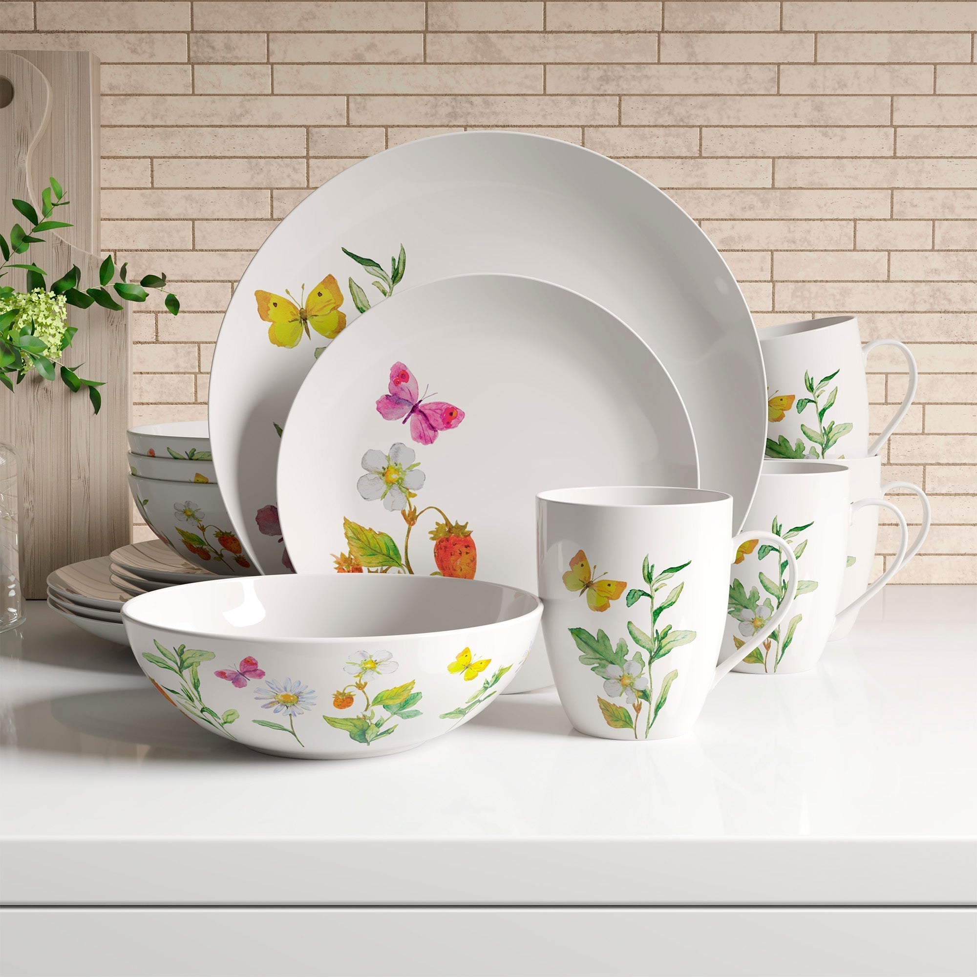 Dinnerware Set 16 Piece Garden Butterflies, Service for 4