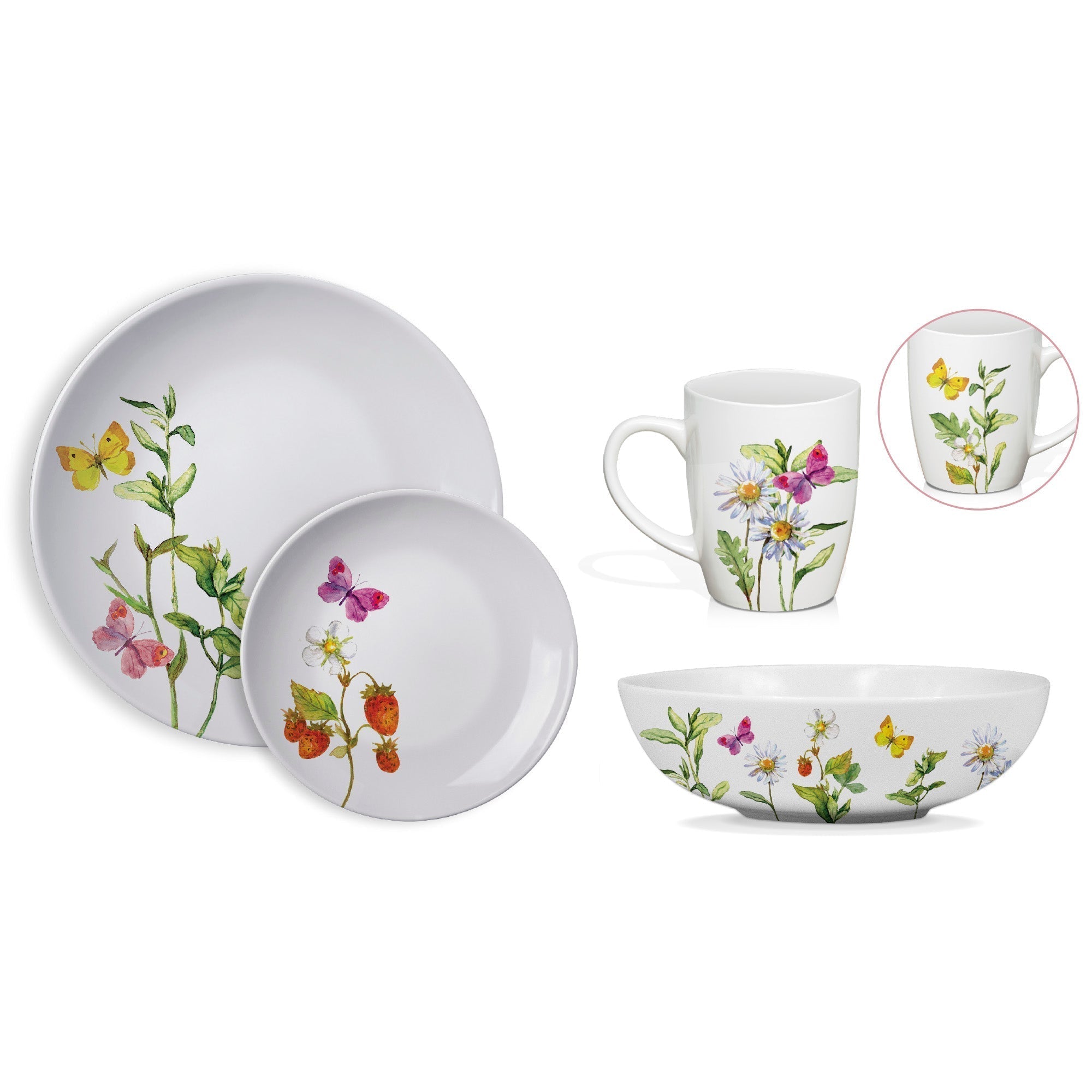 Dinnerware Set 16 Piece Garden Butterflies, Service for 4