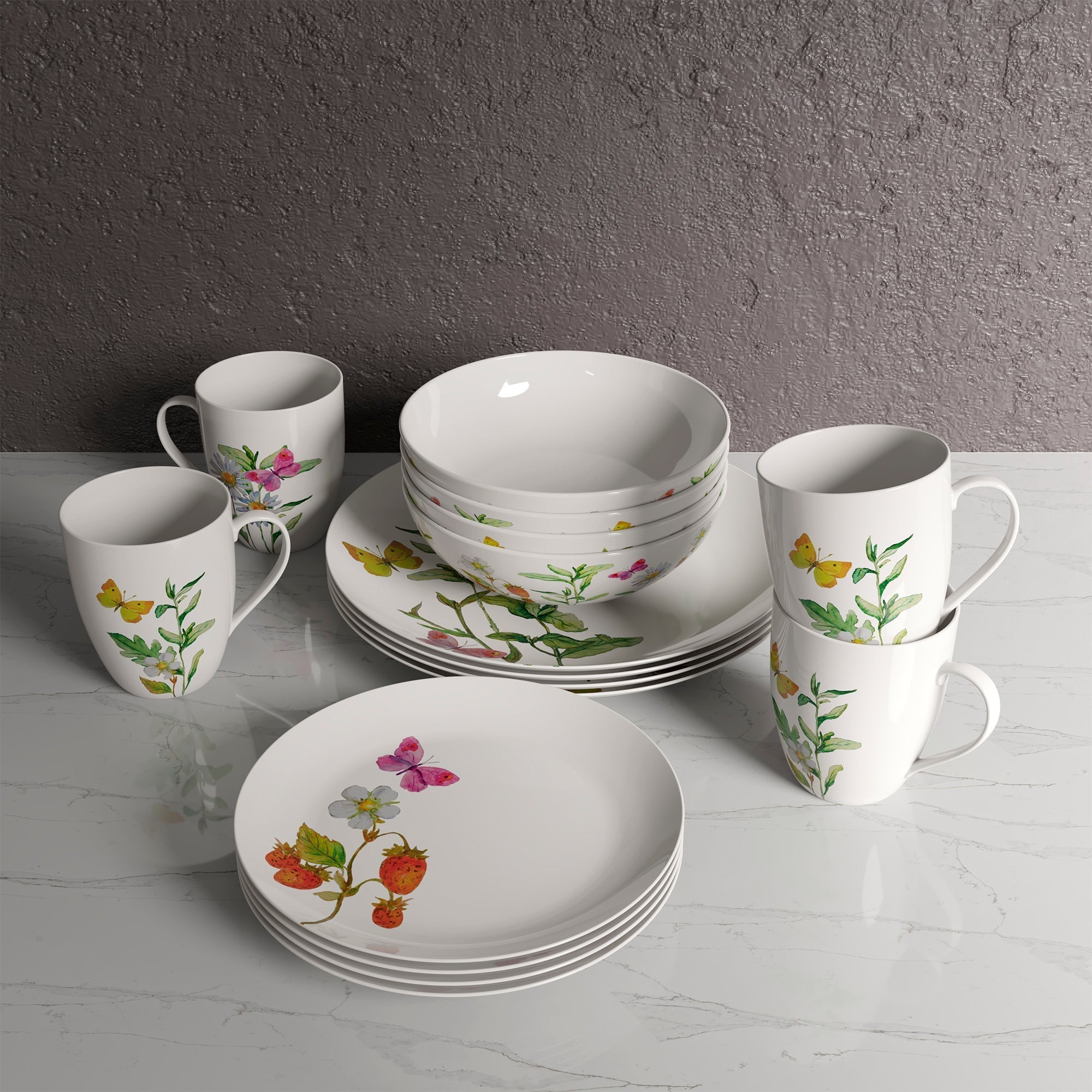Dinnerware Set 16 Piece Garden Butterflies, Service for 4
