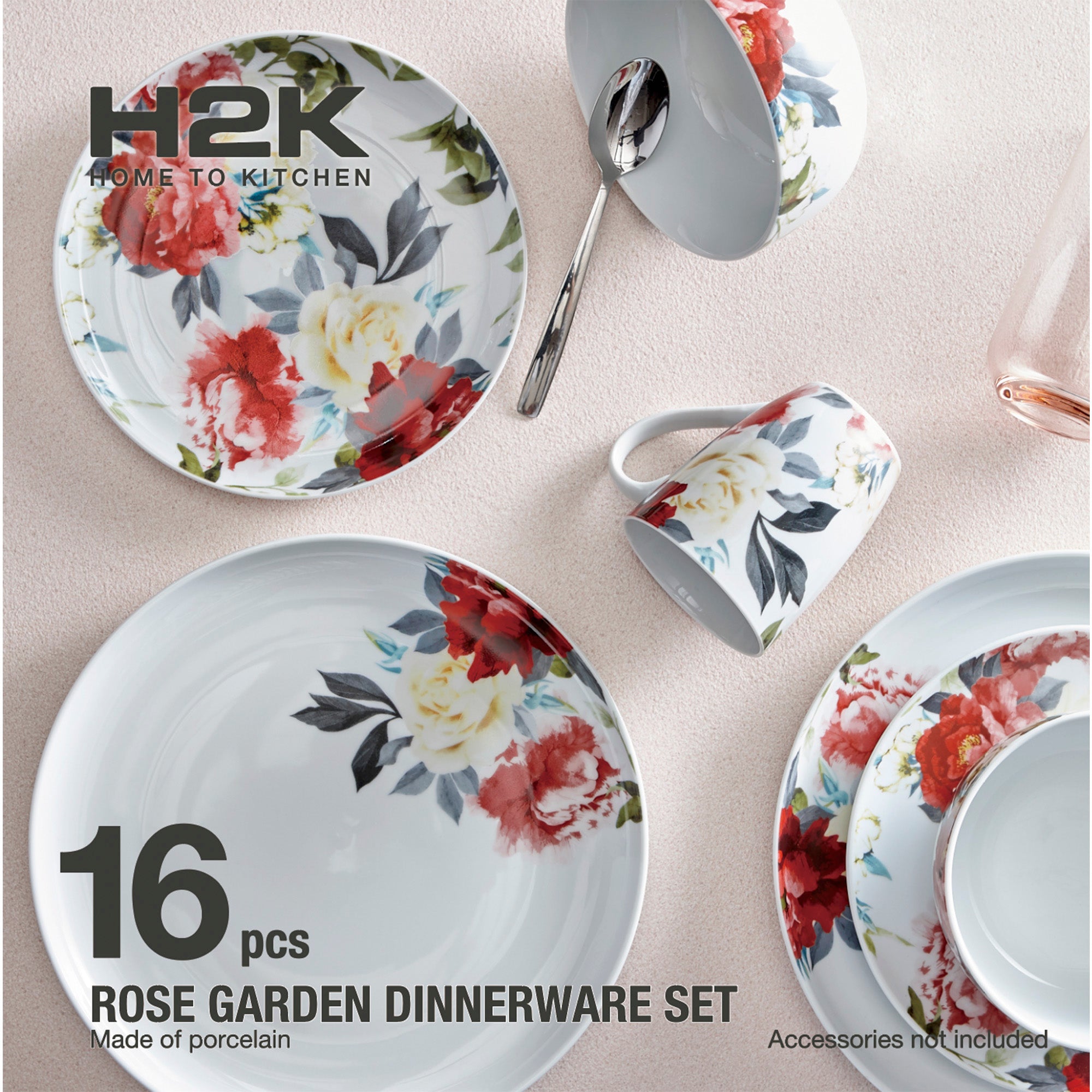 Dinnerware Set 16 Piece Rose Gardens, Service for 4