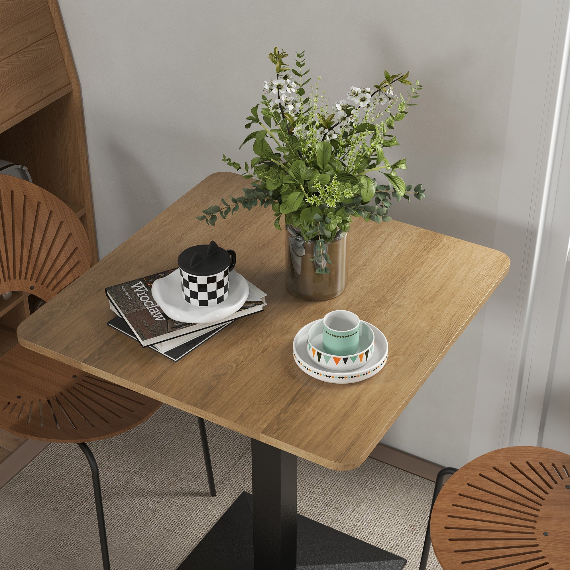 HOMCOM Compact Elegance: 28" Square Dining Table with Dark Brown Finish, Steel Base for Small Kitchen Spaces