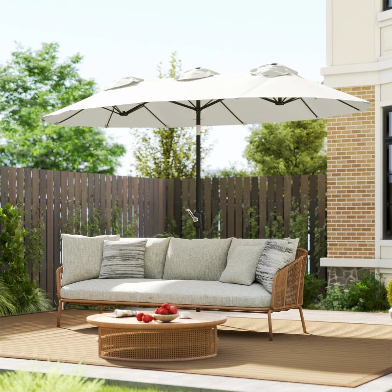 9.7' Double-sided Outdoor Patio Umbrella with Tilt, Crank and Vents, Cream White