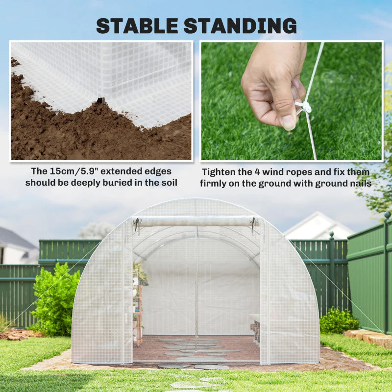 Walk-in Tunnel Greenhouse with 2 Support Rods, Mesh Door, Plant Hot House with PE Cover, 20'x10'x7', White