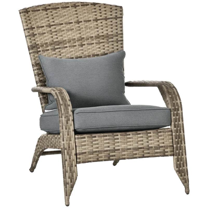 Wicker Adirondack Chair, PE Rattan Outdoor Fire Pit Chair Muskoka Chair with Cushions, Mixed Grey