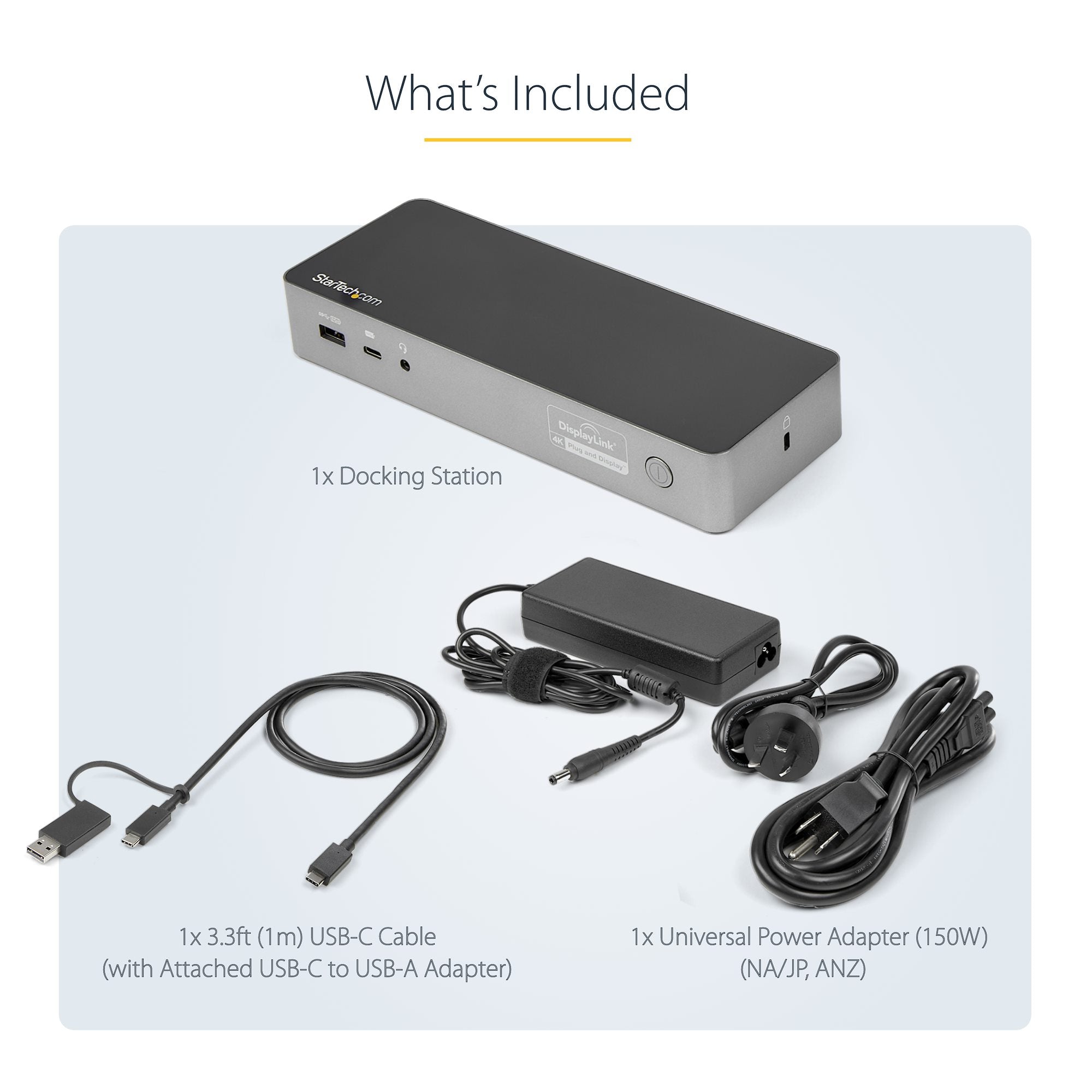 Universal Laptop Docking Station, Hybrid USB-C & USB-A Dock, Dual 4K DP & HDMI, 100W PD, Mac / Windows / Chrome OS, 4x USB 5Gbps Hub, GbE