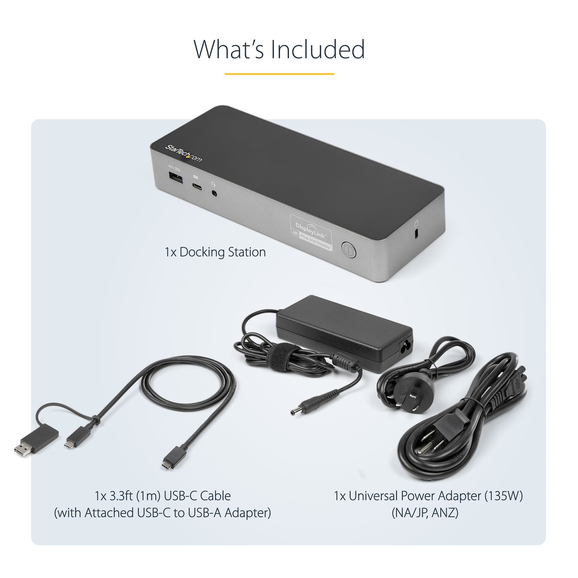 Universal Laptop Docking Station, Hybrid USB-C & USB-A Dock, Dual 4K DP & HDMI, 60W PD, Mac / Windows / Chrome OS, 4x USB 5Gbps Hub, GbE