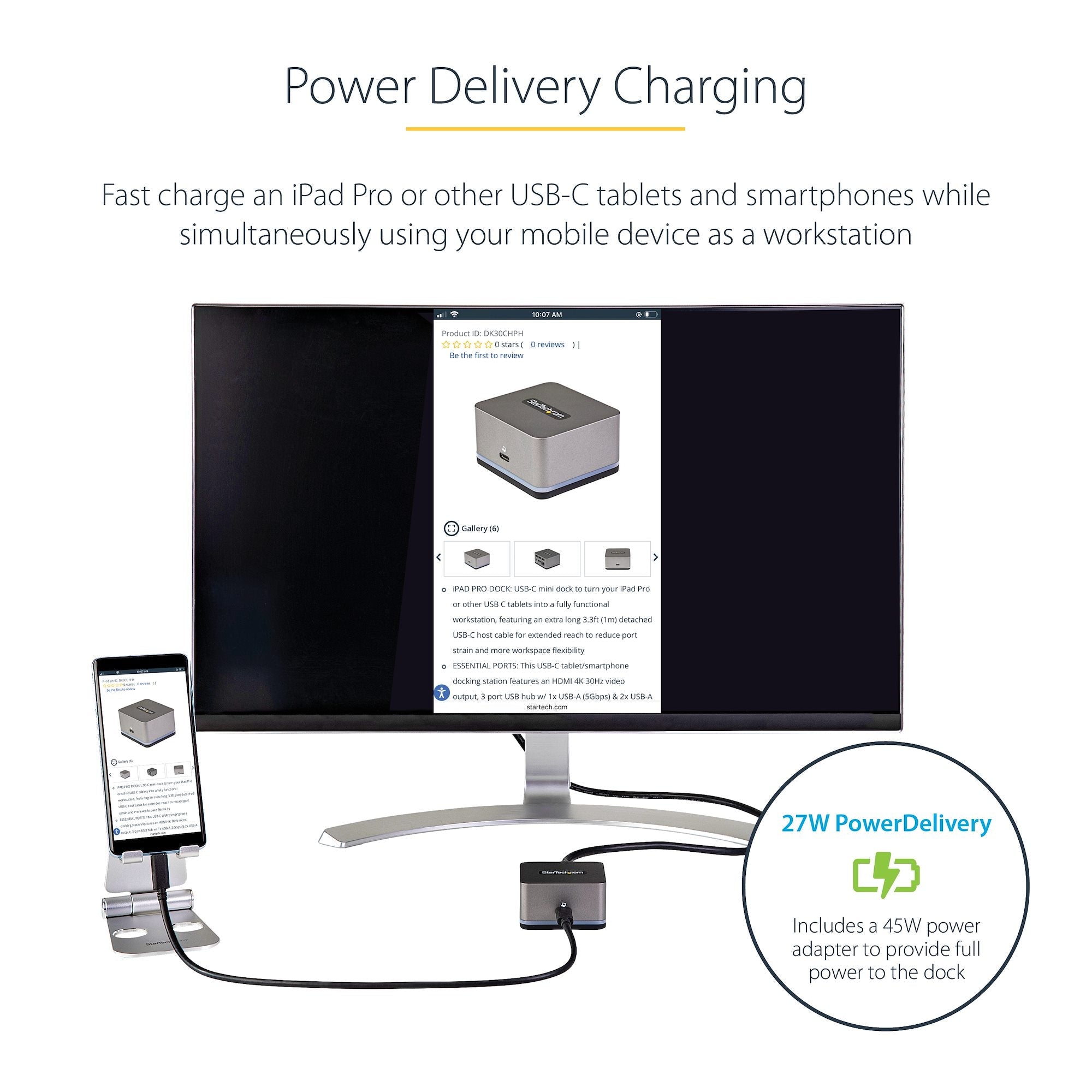 USB C Mini Dock for Chromebooks, iPad Pro, Android Tablets/Smartphones, USB-C Chromebook Docking Station w/ 4K 30Hz HDMI, 27W Power Delivery Charging, 3-Port USB Hub, Gigabit Ethernet - TAA