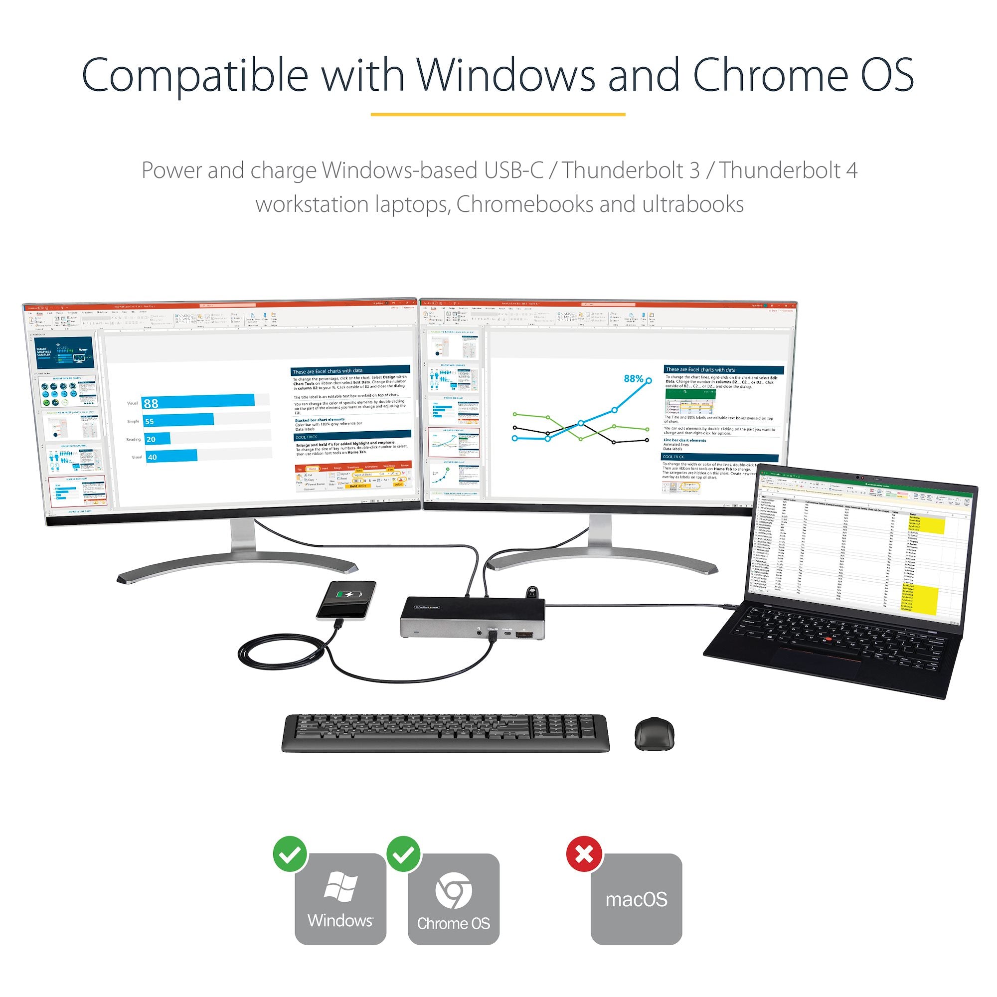 USB C Dock - Triple 4K Monitor USB Type-C Docking Station - 100W Power Delivery - DP 1.4 Alt Mode & DSC, 2x DisplayPort 1.4/HDMI 2.0 - 6xUSB (2x 10Gbps), SD - Windows/Chrome