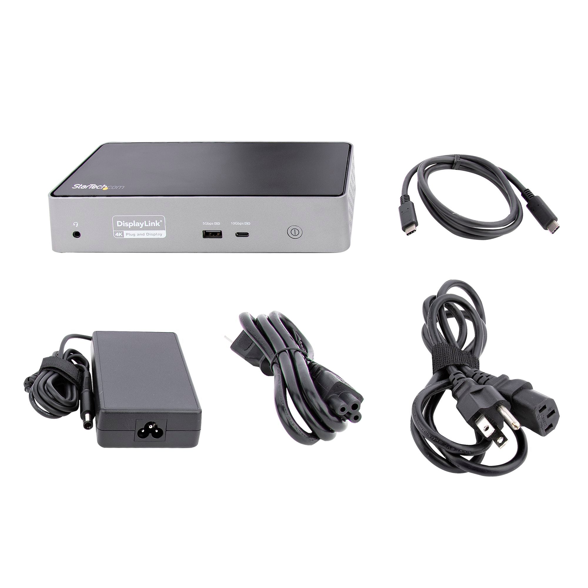 USB C Dock - 4K 60Hz Quad Monitor DisplayPort & HDMI - Universal USB-C Docking Station with 100W Power Delivery - USB Hub with 1x USB Type-C & 3x USB-A, Ethernet, Audio