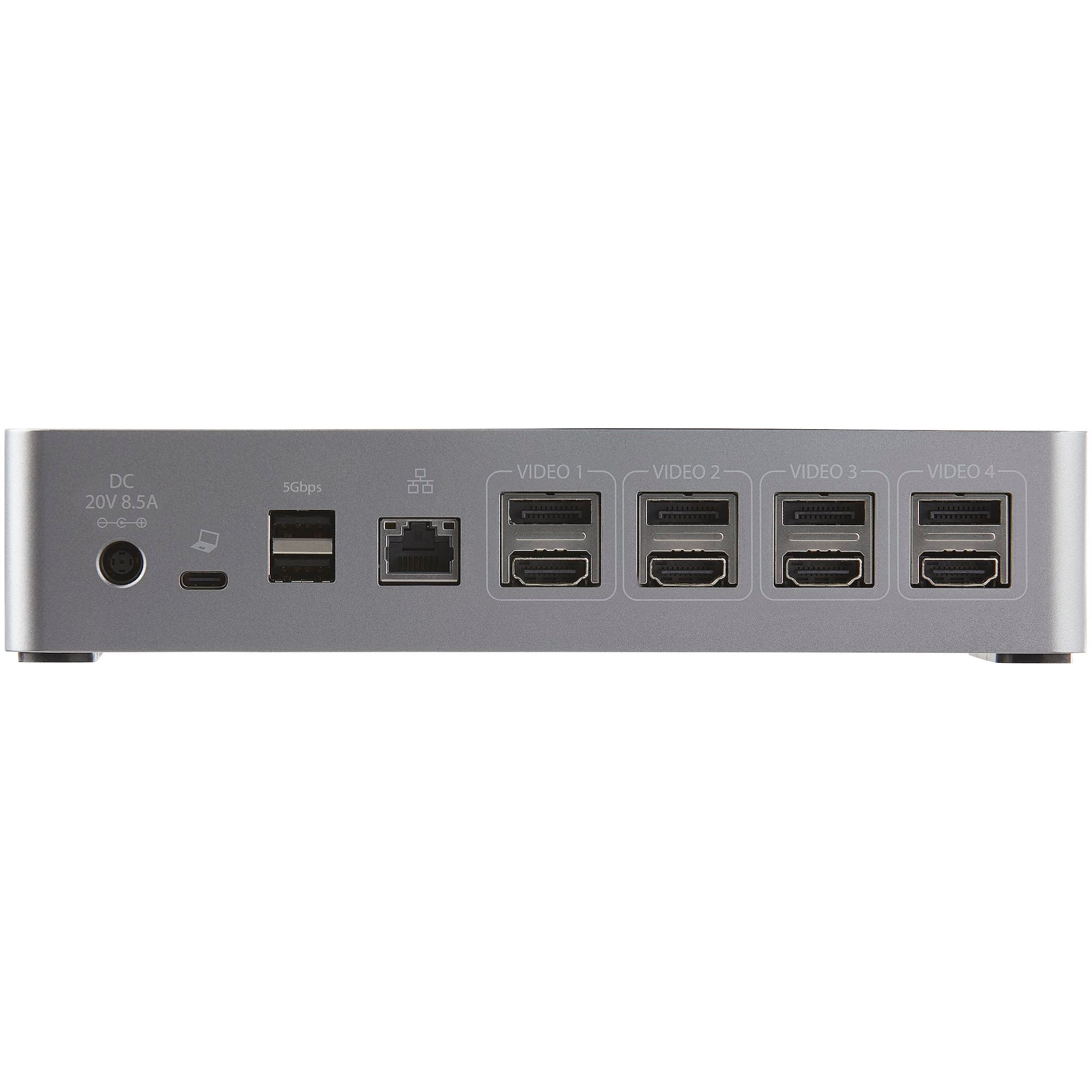 USB C Dock - 4K 60Hz Quad Monitor DisplayPort & HDMI - Universal USB-C Docking Station with 100W Power Delivery - USB Hub with 1x USB Type-C & 3x USB-A, Ethernet, Audio