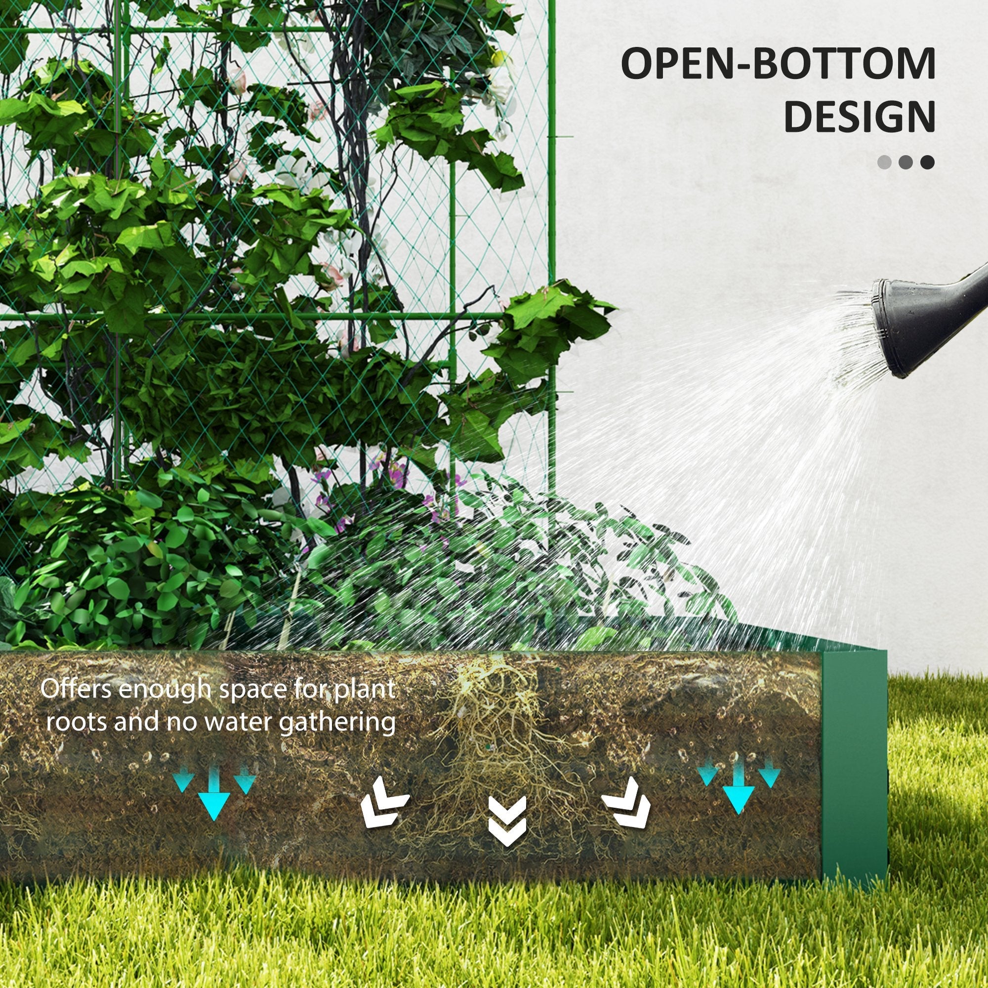 Outsunny Metal Raised Garden Bed with Trellis for Climbing Plants, Galvanized Garden Bed Kit Outdoor Garden Box with Trellis