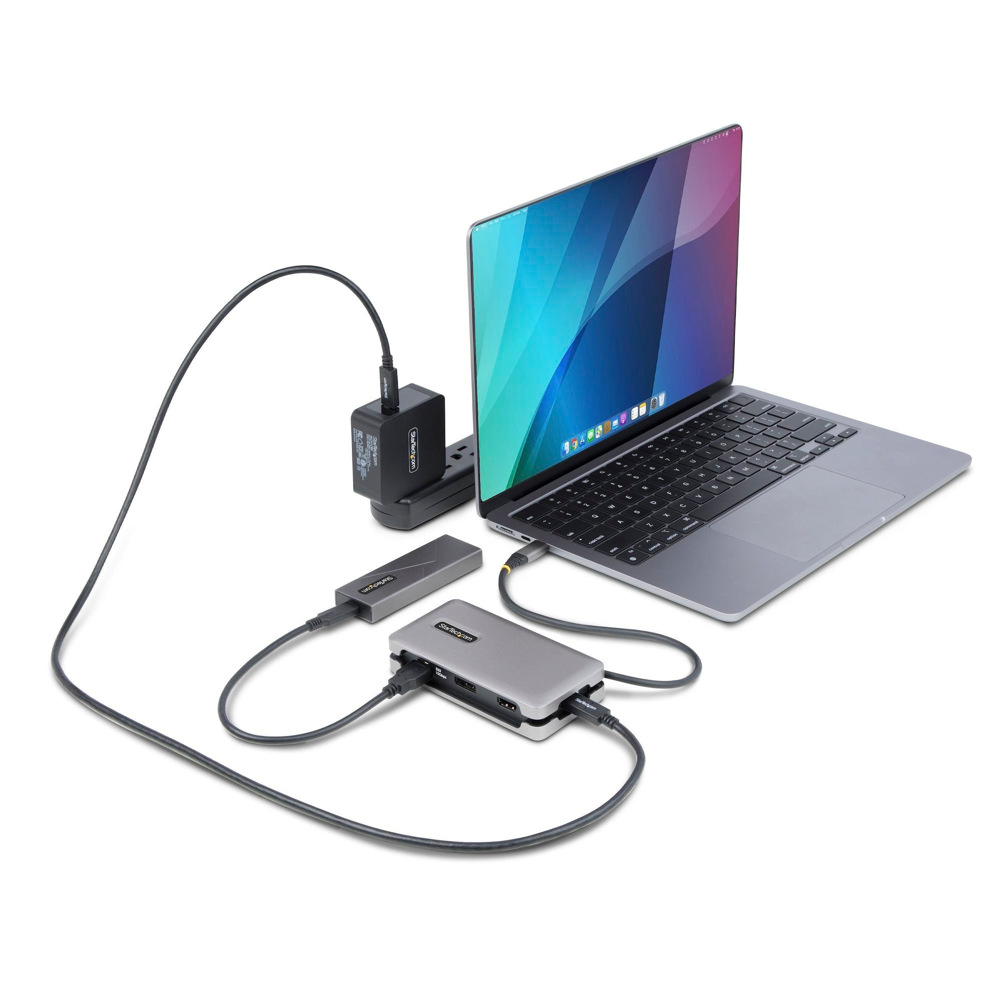 USB-C Multiport Adapter - 4K 60Hz HDMI/DP - 3-Port USB Hub - 100W Power Delivery Pass-Through - GbE - Travel Mini Docking Station w/ Charging - 1ft/30cm Wrap-Around Cable