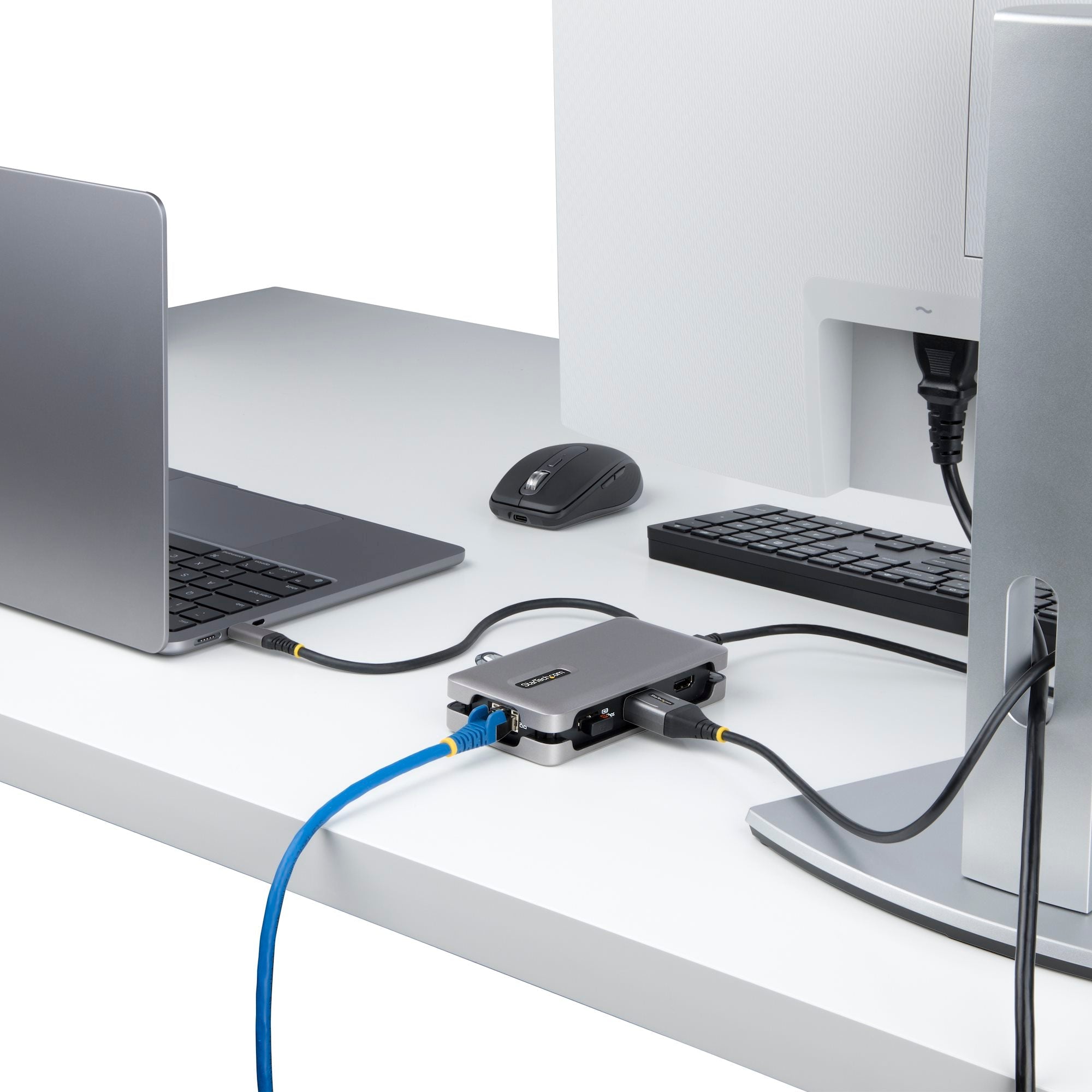 USB-C Multiport Adapter - 4K 60Hz HDMI/DP - 3-Port USB Hub - 100W Power Delivery Pass-Through - GbE - Travel Mini Docking Station w/ Charging - 1ft/30cm Wrap-Around Cable