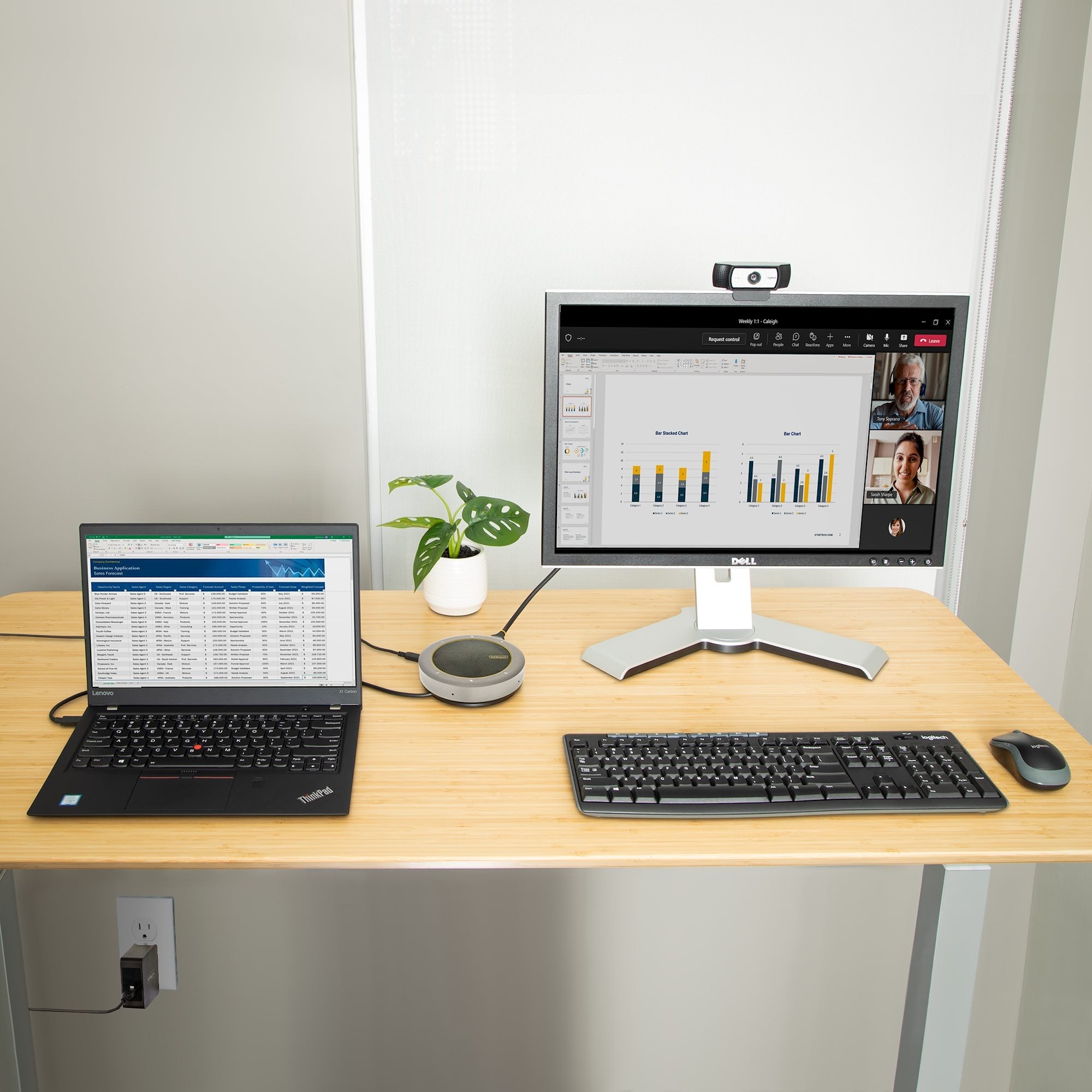 USB-C Speakerphone Docking Station, Mini Portable Conference Speaker and Audio Dock, USB-C to VGA/4K HDMI, 2x USB-A Hub, Mic/Speaker, Teams/Zoom/Softphone Speakerphone