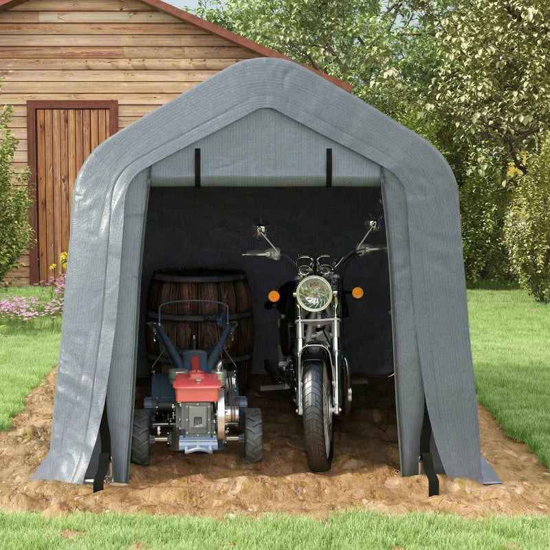 8' x 6' Carport with Sidewalls and Roll-up Door, Outdoor Storage Shelter for Motorcycle and Car, Dark Grey