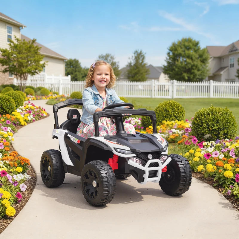 Qaba 12V Kids Ride On Truck with Dual Motors, Rear Suspension, Remote Control for 3-5 Years Boys Girls, White