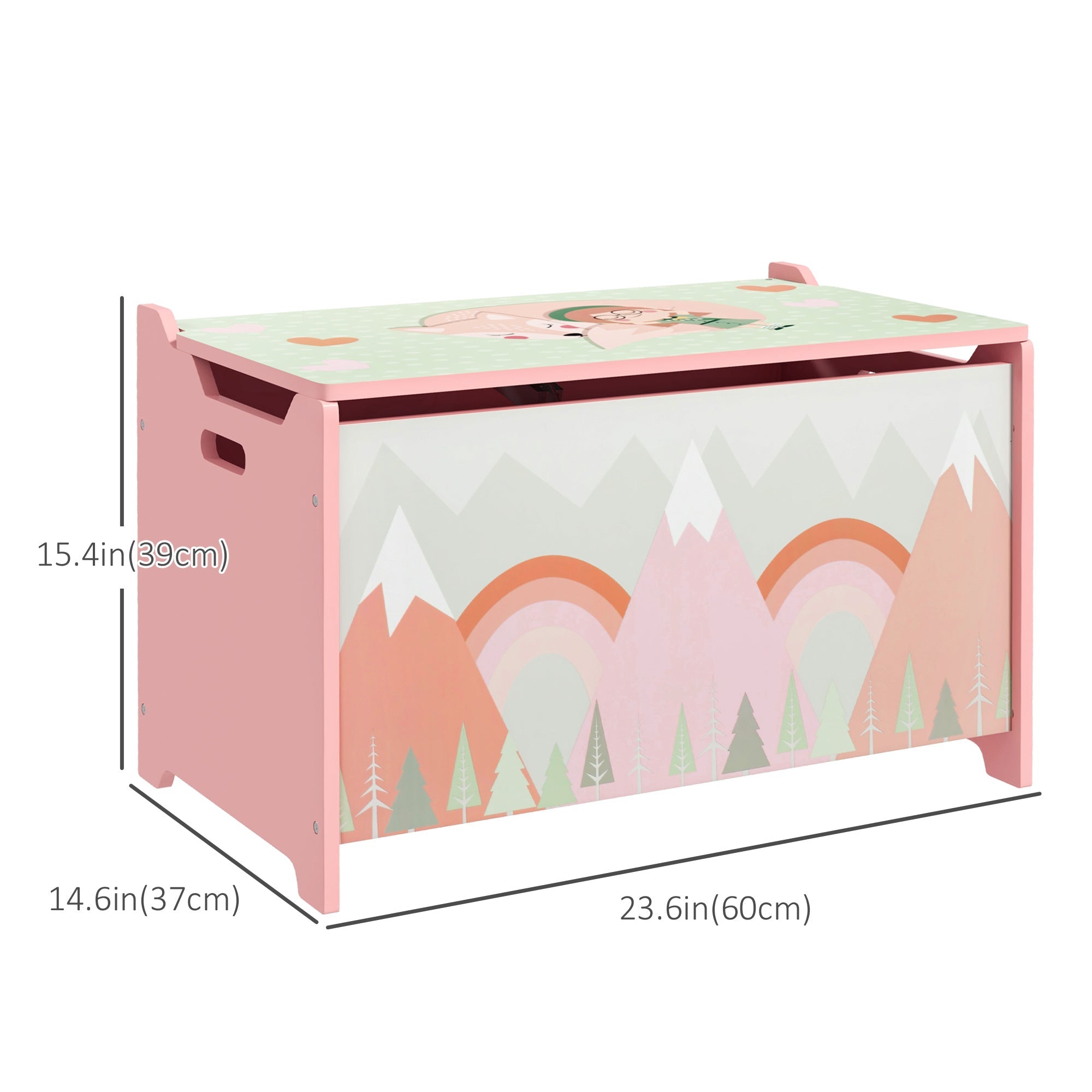Qaba Kids Toy Box Chest with Safety Lid Organizer for Bedroom Playroom Storage Solution Pink