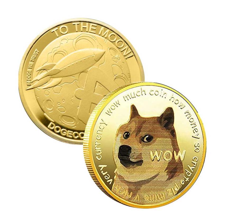 Dogecoin Coin To The Moon - Gold Metal Physical Blockchain Cryptocurrency Collectible Coin