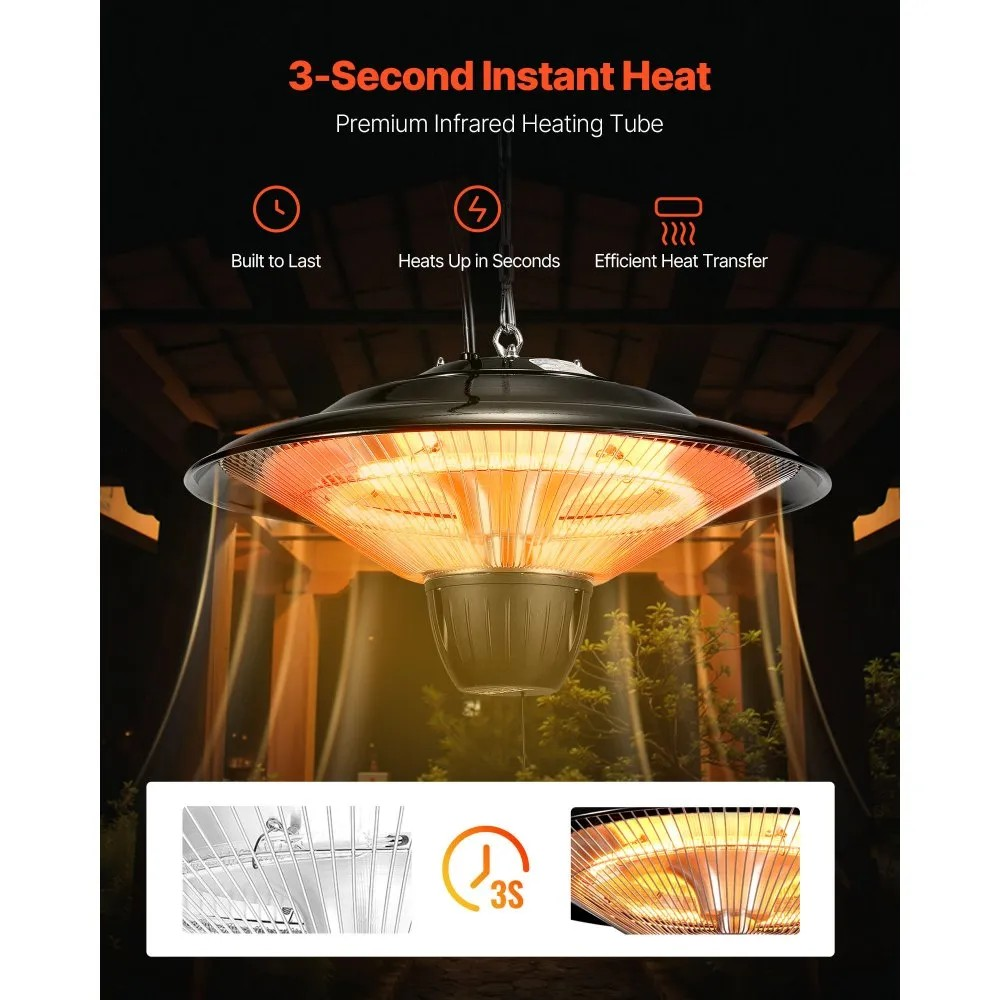 1500W Hanging Patio Heater, Electric Infrared Heater with IP34 Protection