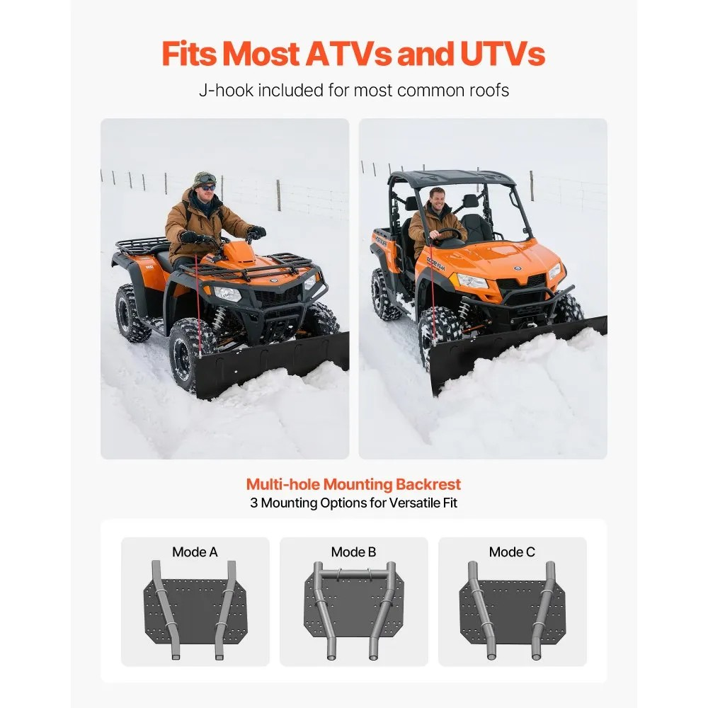 Adjustable Snow Plow Blade, 43–60 Inch Width, Universal ATV and UTV Mount