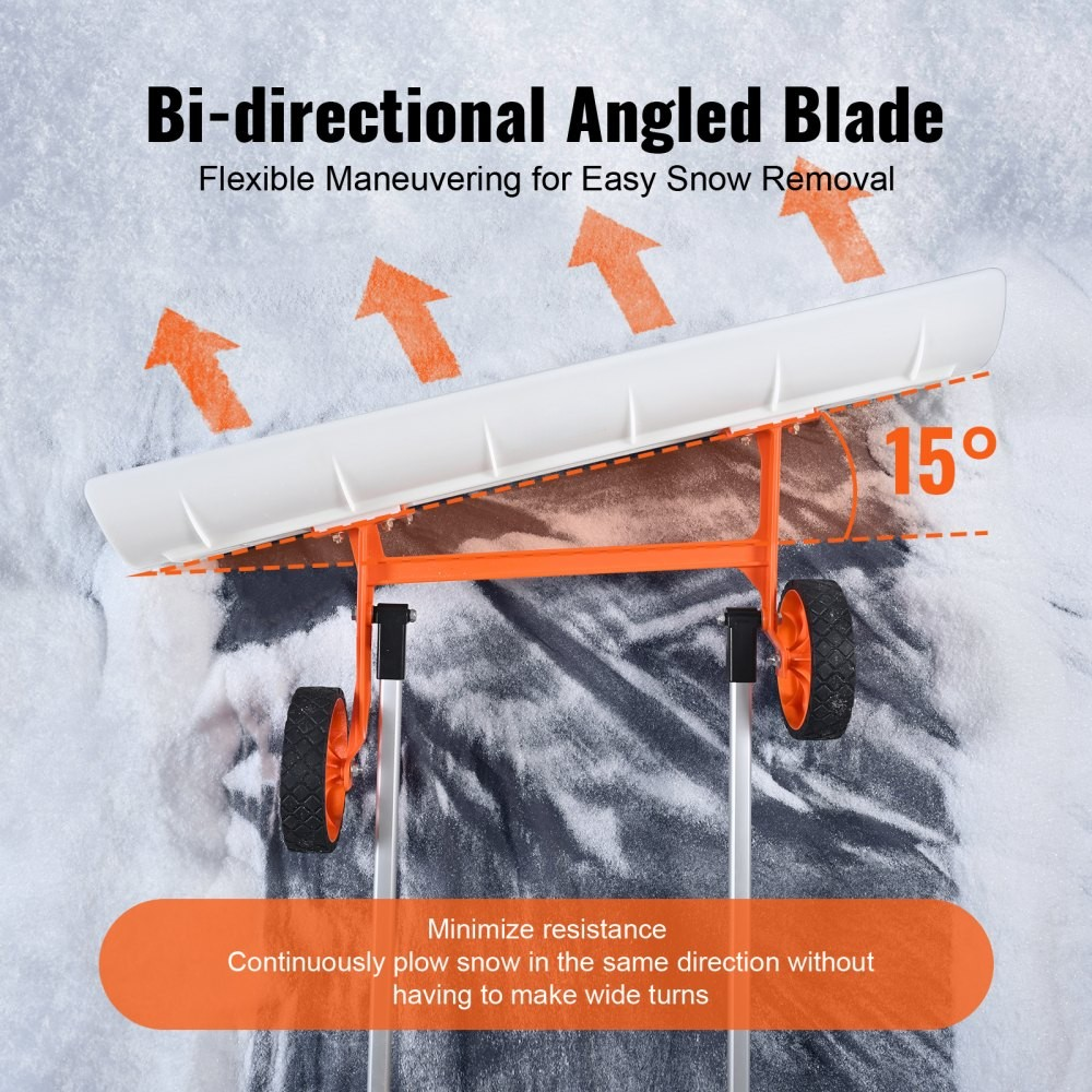 37-Inch Snow Shovel with Wheels, Wide ABS Blade and U-Shaped Aluminum Handle