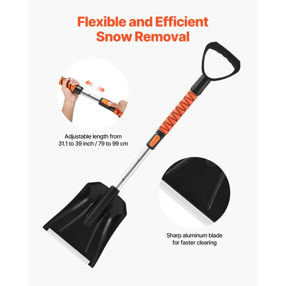 42-Inch Extendable Snow Brush and Ice Scraper with 180° Pivoting Brush Head