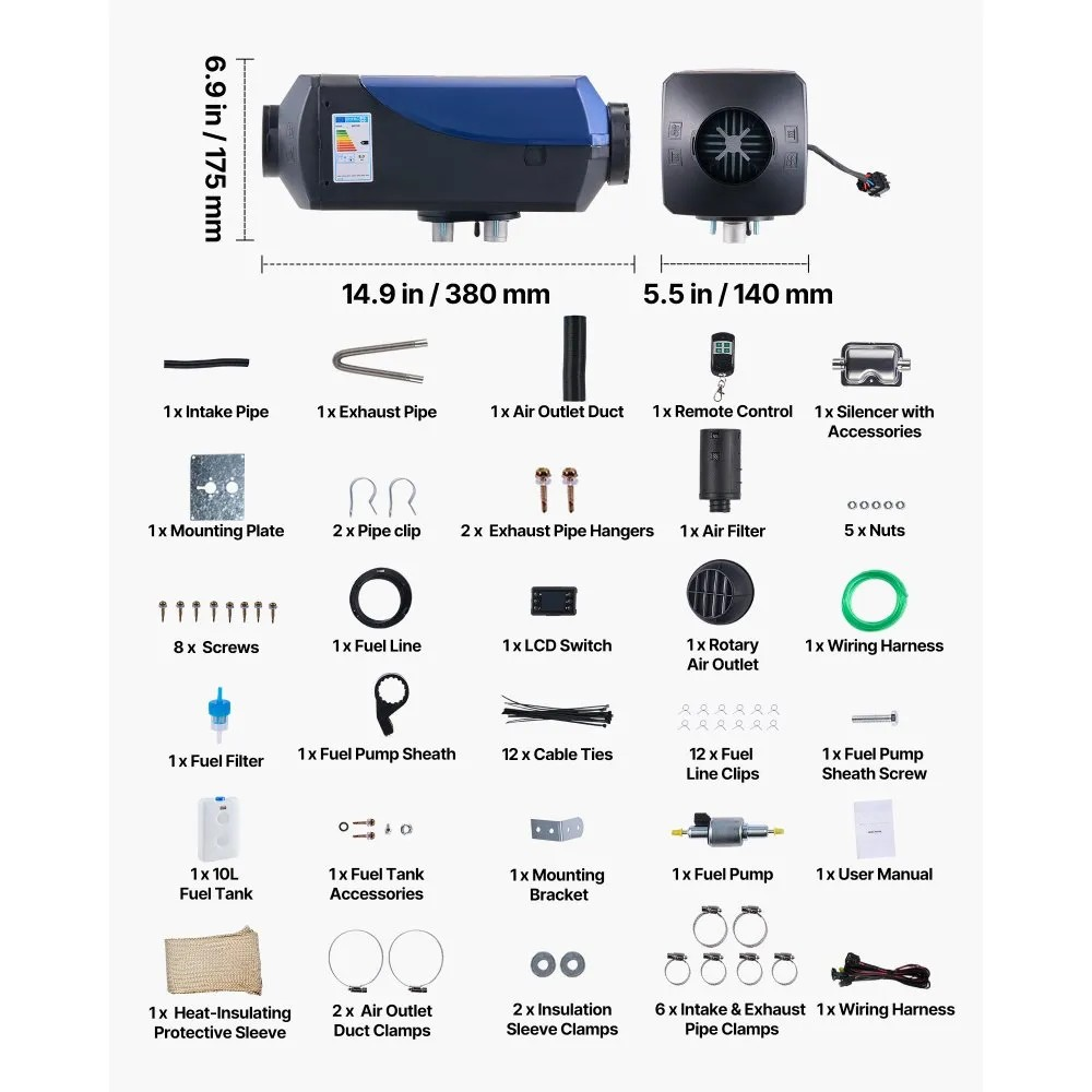 8KW Diesel Air Heater, 12V/24V Portable Parking Heater with Remote Control and LCD Screen