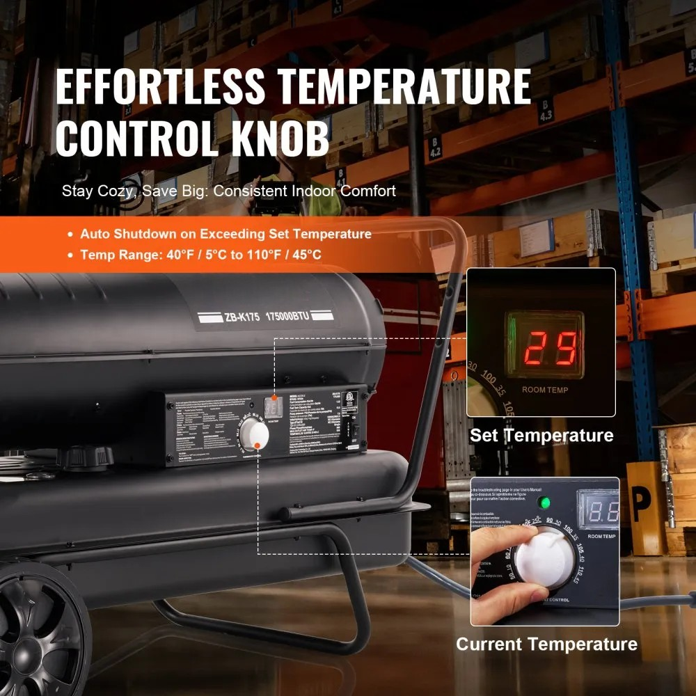 175,000 BTU Kerosene Forced Air Heater with Thermostat and 13.2-Gallon Tank