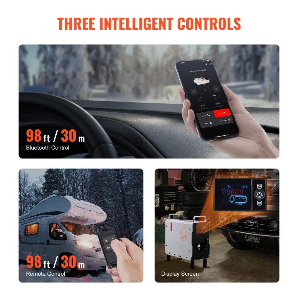 2KW Diesel Air Heater with Bluetooth, Remote Control and Digital Display