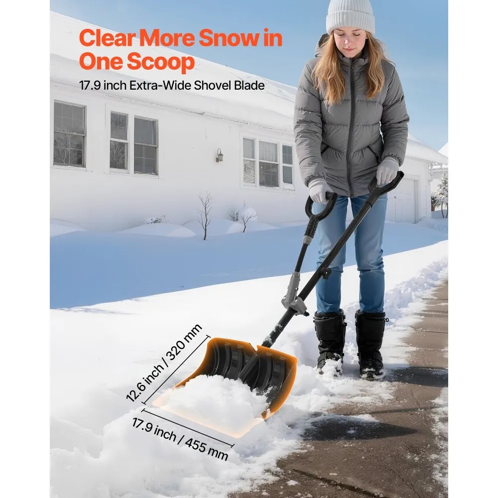 18-Inch Plastic Snow Shovel with D-Shaped Assist Handles and Non-Slip Grip