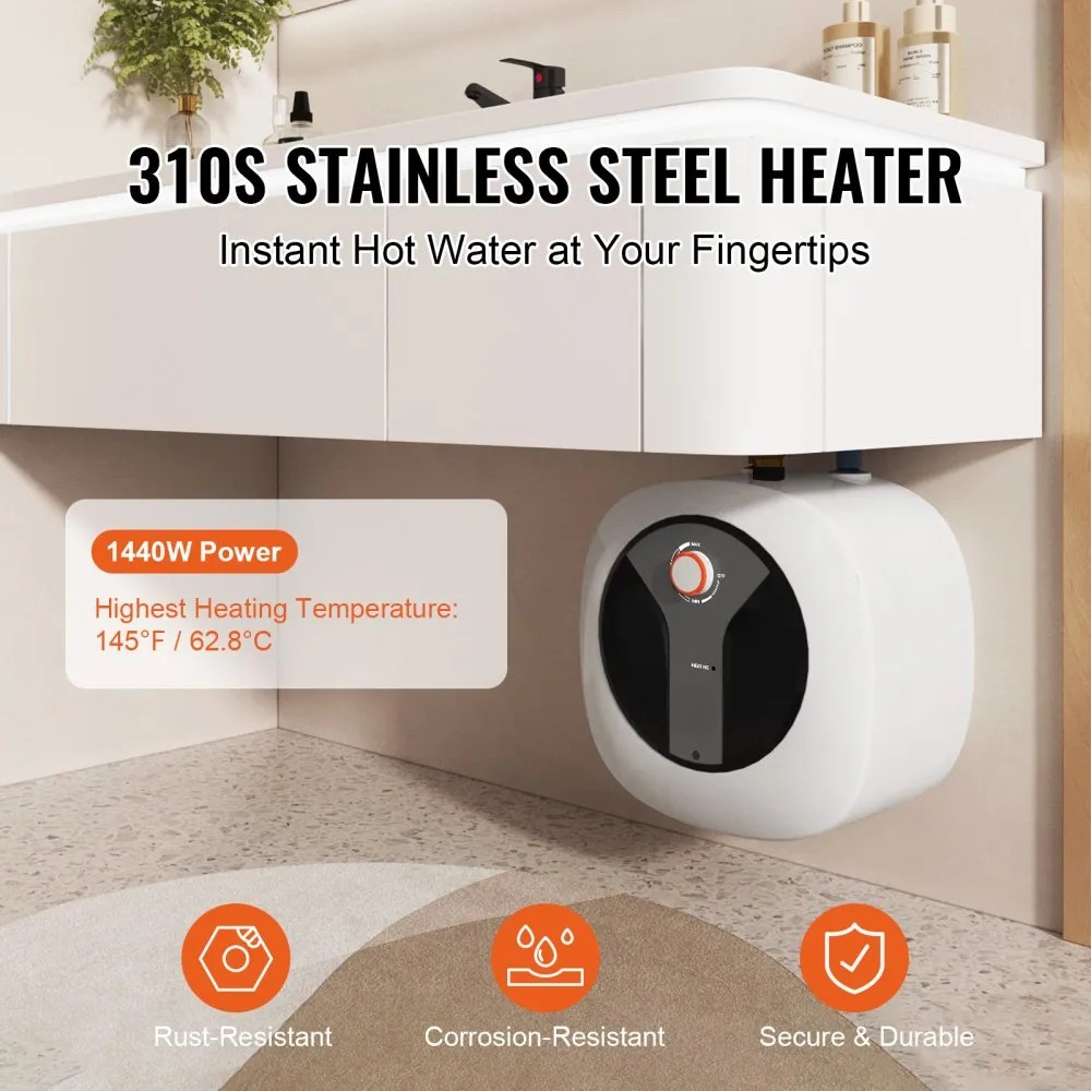 2.5-Gallon Electric Mini-Tank Water Heater, 1440W Storage Boiler
