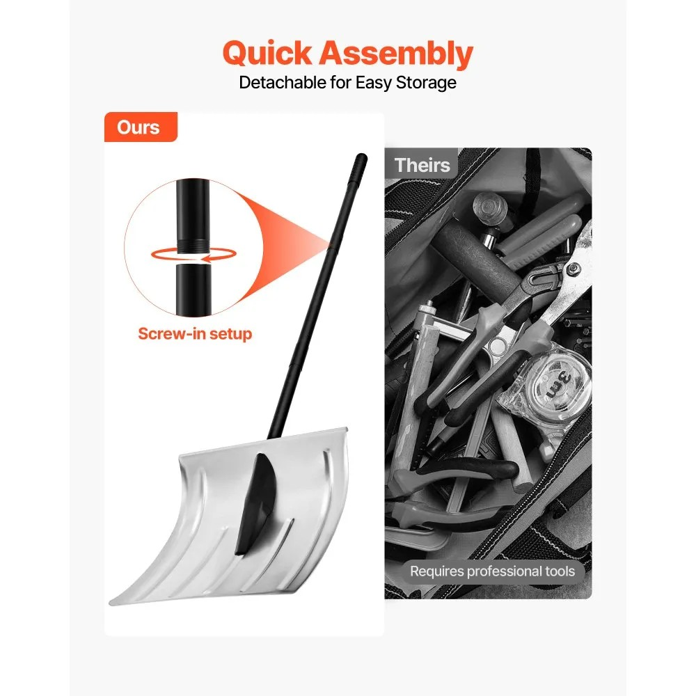 16-Inch Aluminum Snow Shovel with Non-Slip Grip for Driveways