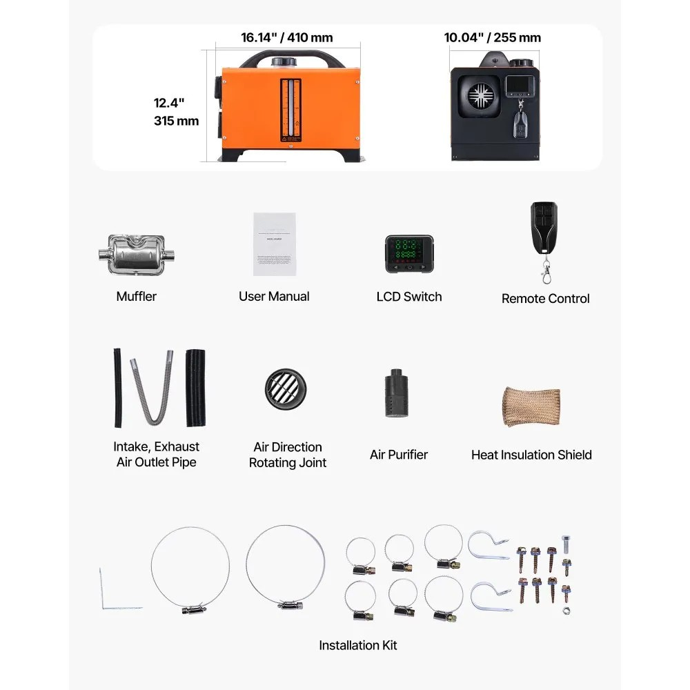8KW Diesel Air Heater 12V-24V with Remote Control and Square Color Display