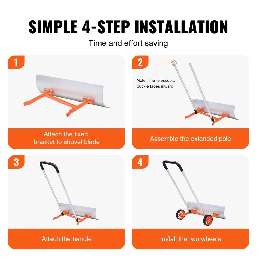 30-Inch Snow Shovel with Wheels, Metal Blade and U-Shaped Aluminum Alloy Handle