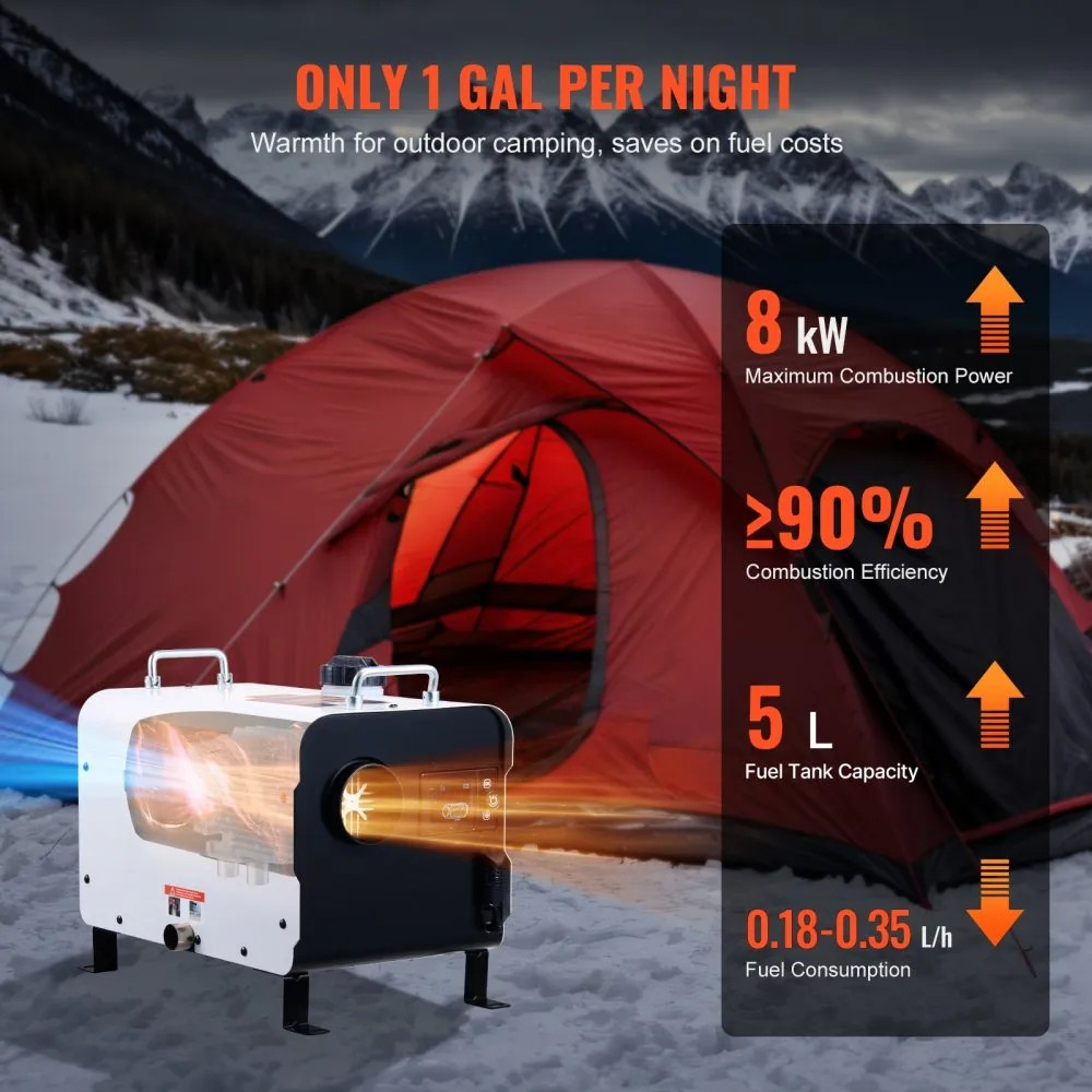 8KW Diesel Air Heater, 12V/24V All-in-One Heater with Bluetooth App and Remote