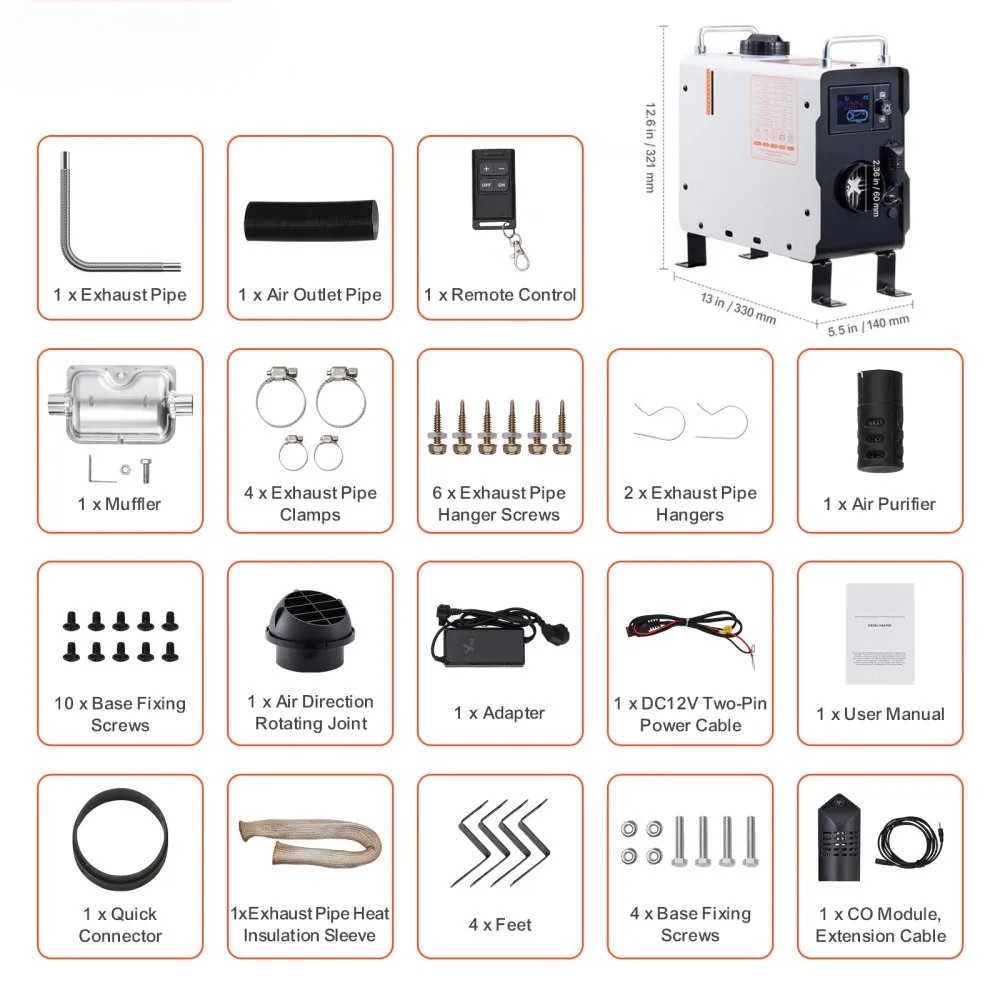2KW Diesel Air Heater with Bluetooth, Remote Control and Digital Display