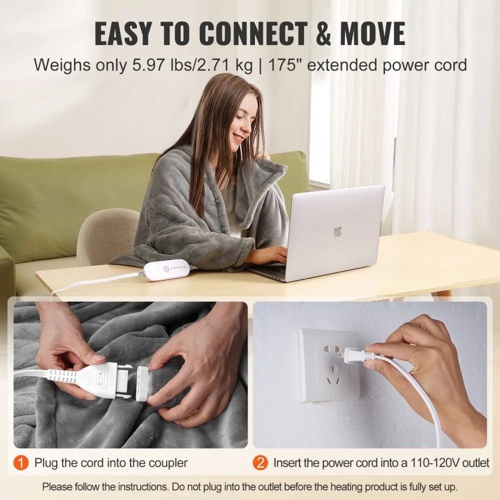 Electric Heated Blanket 72" x 84" Full Size with 5 Heat Settings and 10-Hour Auto Shut-Off
