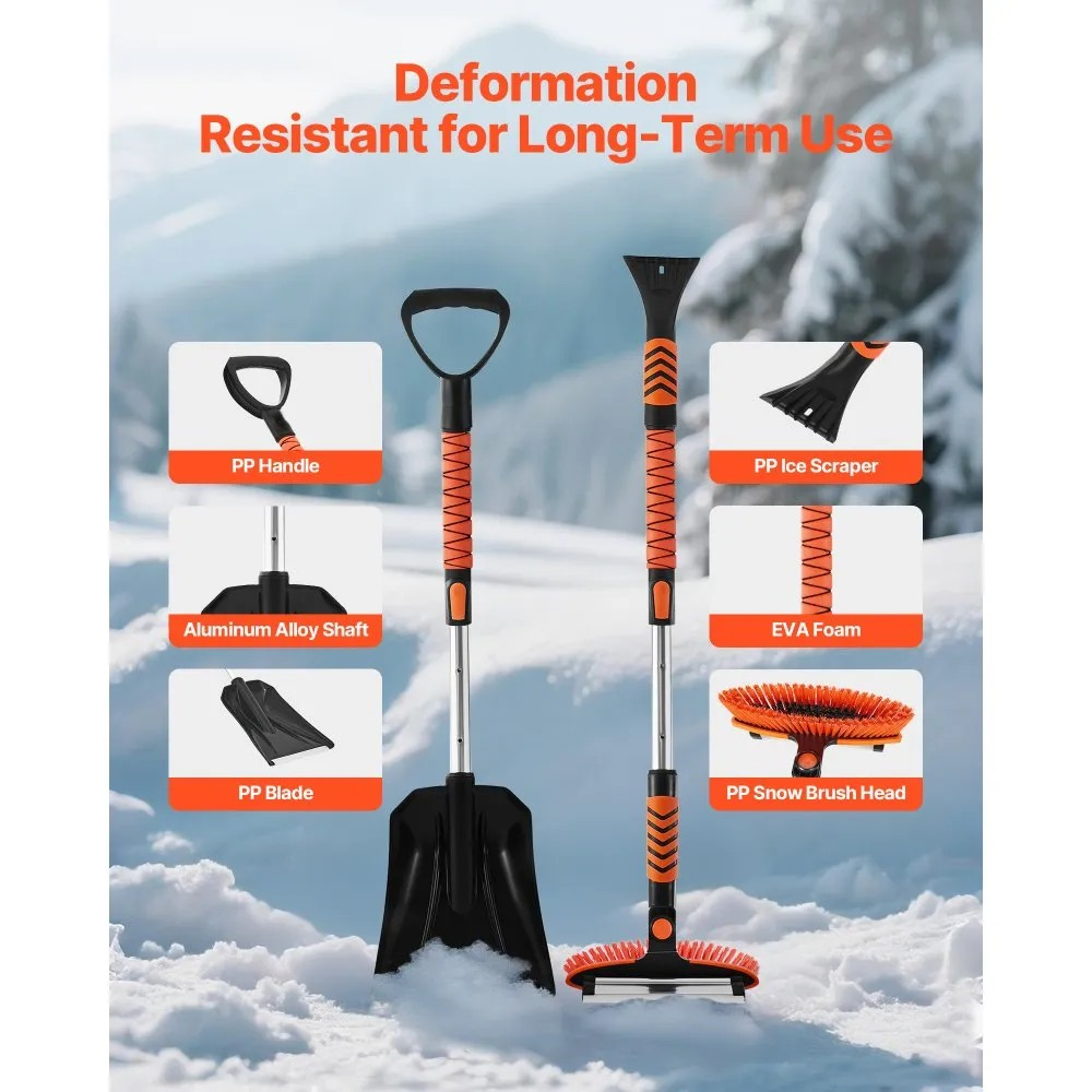 42-Inch Extendable Snow Brush and Ice Scraper with 180° Pivoting Brush Head