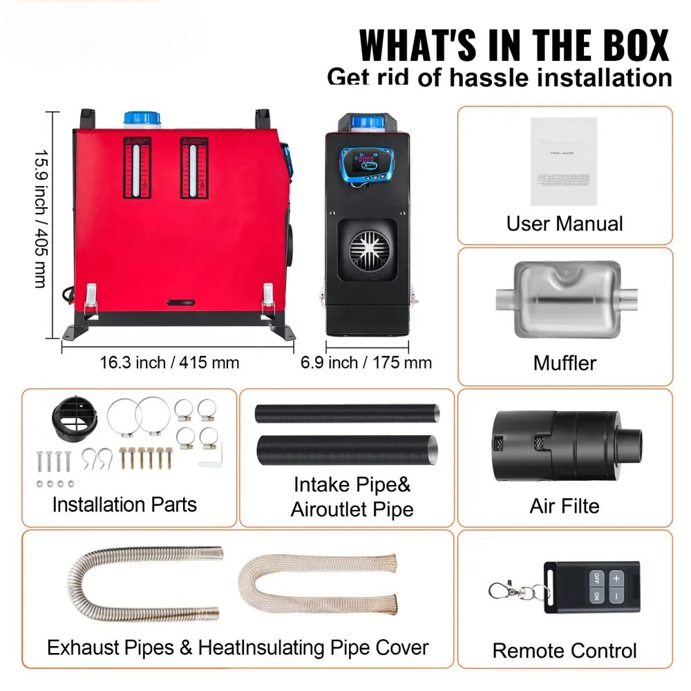 8KW 12V Diesel Air Heater with Muffler, LCD Switch and Remote Control