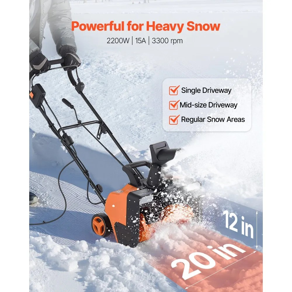 20-Inch Electric Snow Blower with 15A Motor, Dual LED Headlights and Rotating Chute