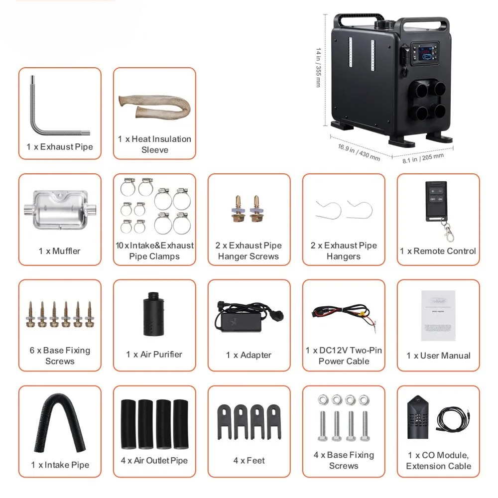 8KW Diesel Air Heater, 12V/24V All-in-One Heater with Bluetooth App and Remote