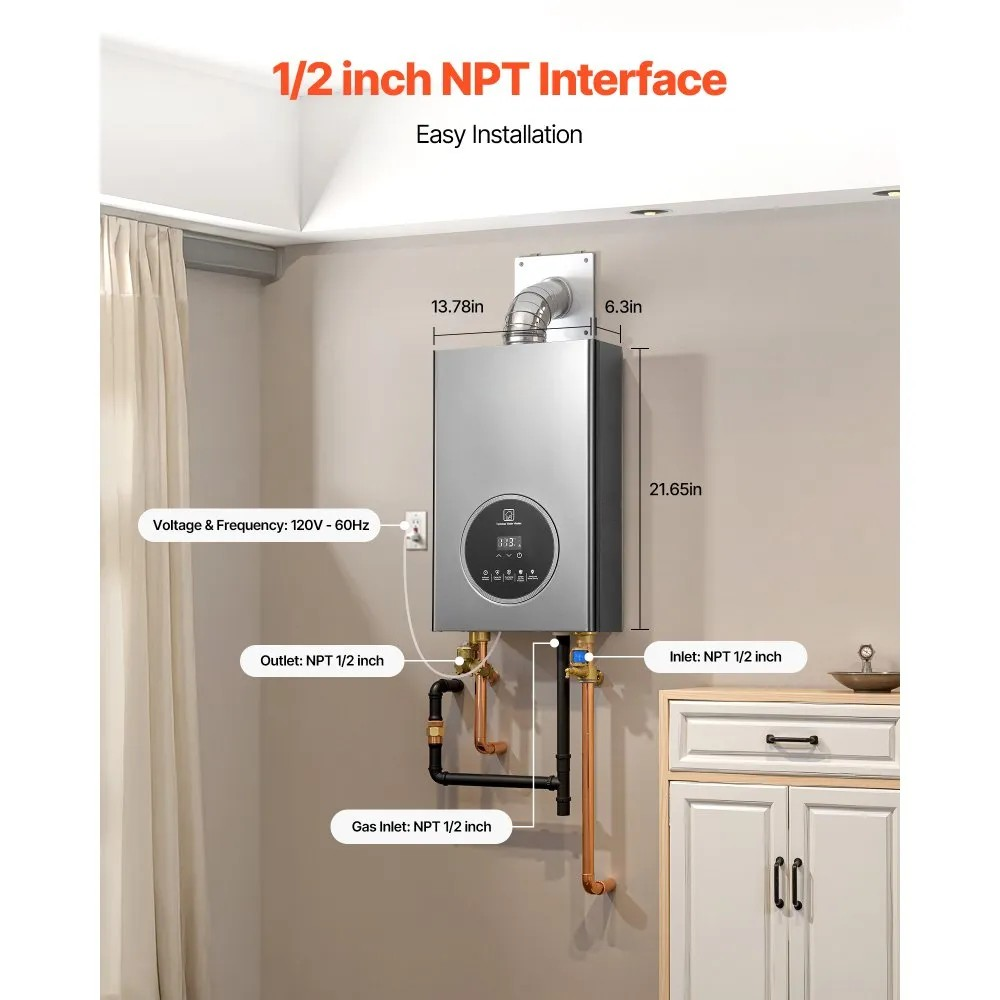 Gas Tankless Water Heater 4.3Gal 100000 BTU Smart Temp Control LED